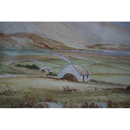 473 - Signed Watercolour of Fields and Mountain Scene