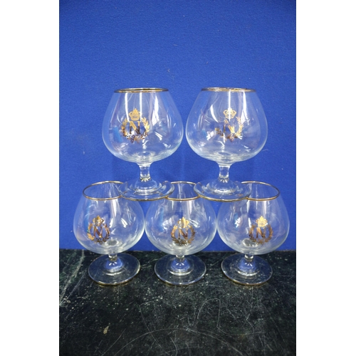 485 - 5 x 'N' Decorative Cognac Napoleon Glasses