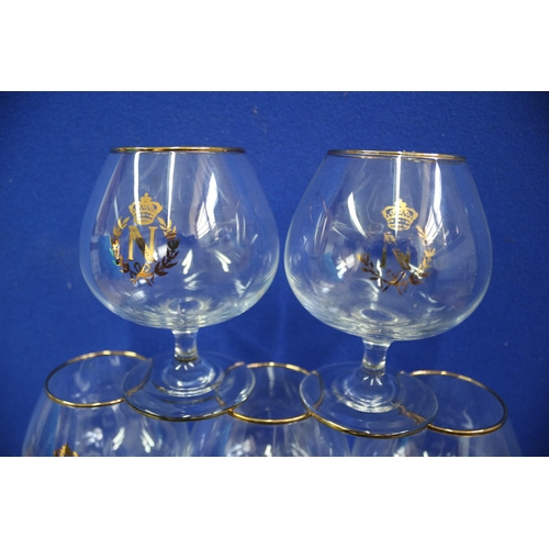 485 - 5 x 'N' Decorative Cognac Napoleon Glasses