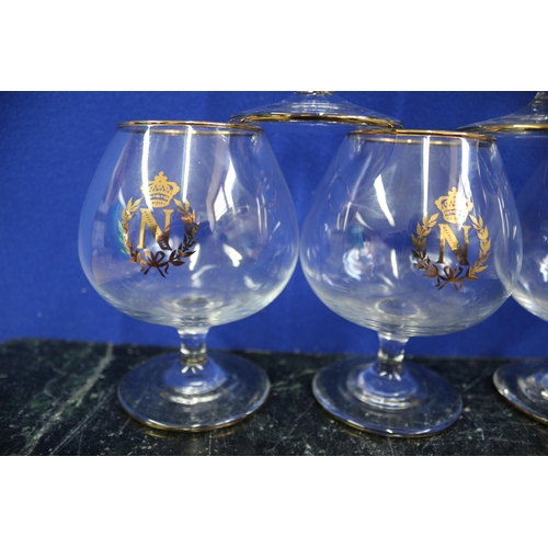 485 - 5 x 'N' Decorative Cognac Napoleon Glasses