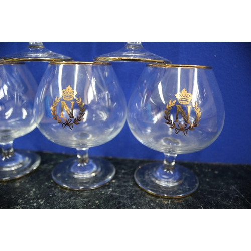 485 - 5 x 'N' Decorative Cognac Napoleon Glasses