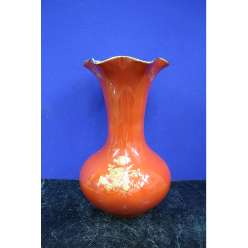 490 - Limoges France Orange & Gold Large Vase, 27cm