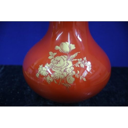 490 - Limoges France Orange & Gold Large Vase, 27cm