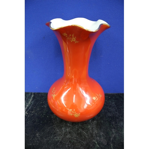 490 - Limoges France Orange & Gold Large Vase, 27cm