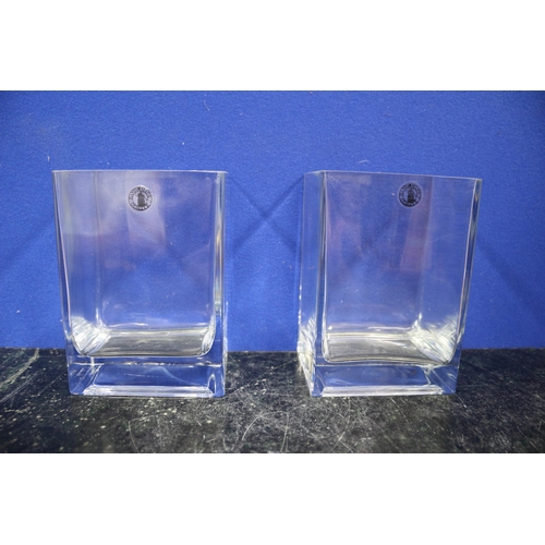 491 - 2 Heavy Glass Rectangular Vases, 14cm