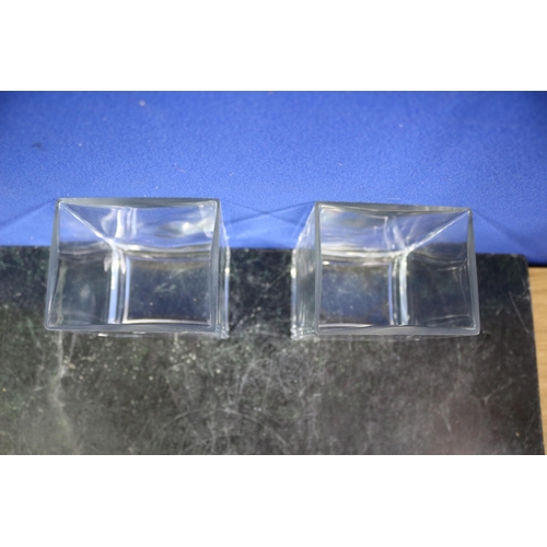 491 - 2 Heavy Glass Rectangular Vases, 14cm