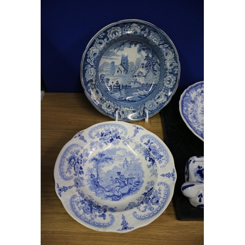 501 - Collection of Blue & White Plates, some aged, Largest is 26.5cm