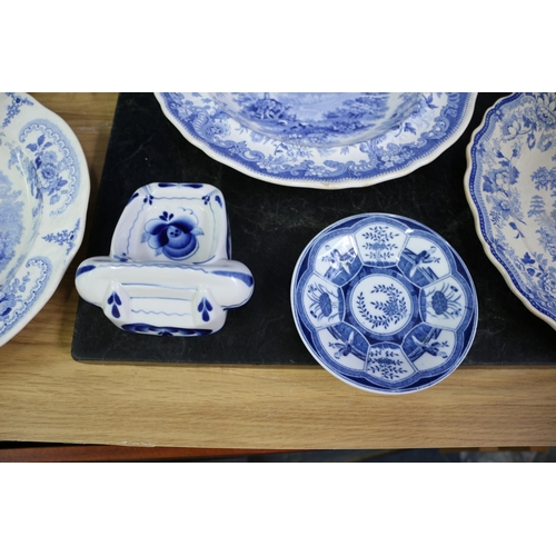 501 - Collection of Blue & White Plates, some aged, Largest is 26.5cm