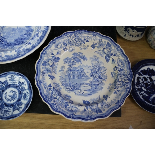 501 - Collection of Blue & White Plates, some aged, Largest is 26.5cm