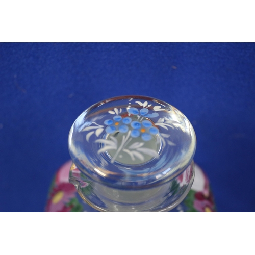 508 - Floral Hand Painted Glass Decanter, 21cm Tall