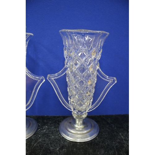 511 - Pair of Rindskoph White Metal Bottomed Glass Vases - Circa 1935