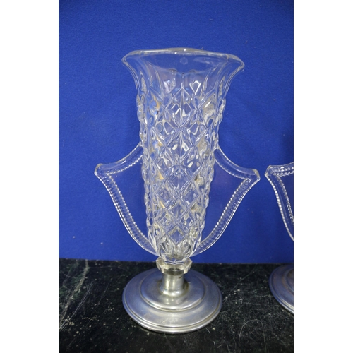 511 - Pair of Rindskoph White Metal Bottomed Glass Vases - Circa 1935