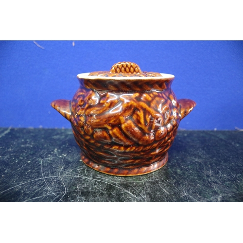 543 - Treacle Glazed Pot with Lid, possibly Rumtopf? - 11.5cm Tall