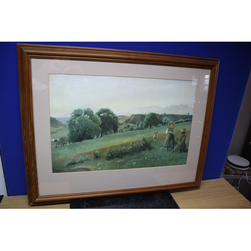 557 - Large Framed Print of Girls in a Field - 88.5 x 68.5cm