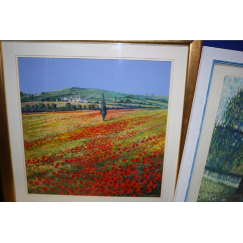 605 - 2x Paintings of Weeping Willow and Poppy Field