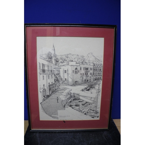 634 - Engraving of The Harbour, Kyrenia in Frame - 44 x 55.5cm