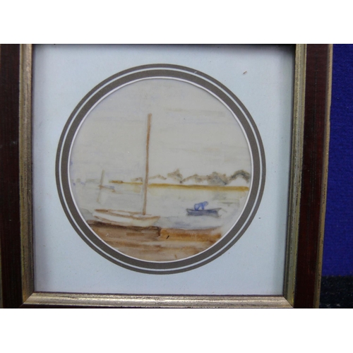 69 - Kay Roberts ‘Mudefort’ watercolour of boats, 10.5cm Square