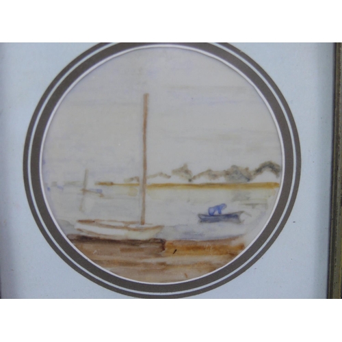 69 - Kay Roberts ‘Mudefort’ watercolour of boats, 10.5cm Square