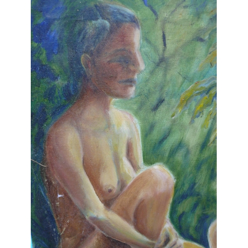 77 - 3 x Nudist oil on canvas, largest is 45 x 60cm