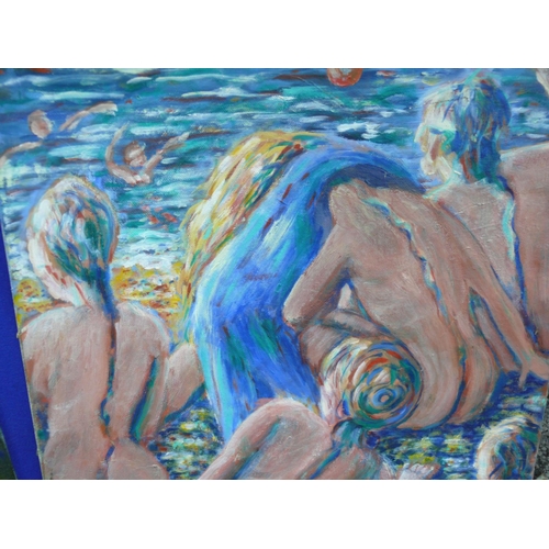 77 - 3 x Nudist oil on canvas, largest is 45 x 60cm