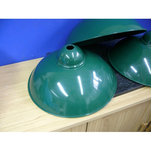 82 - 3x Enamel Green Shades, 38cm diameter