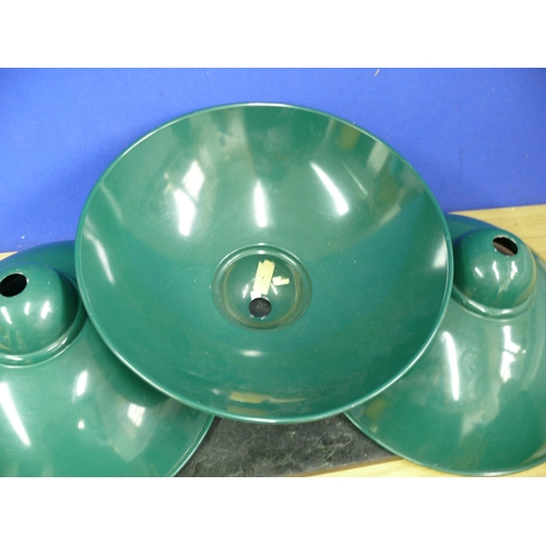 82 - 3x Enamel Green Shades, 38cm diameter