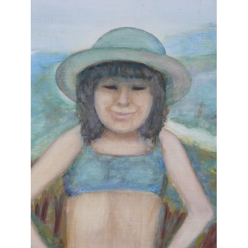 86 - Large oil on board ‘Little Girl by The Sea’ by Edwin James Dummett