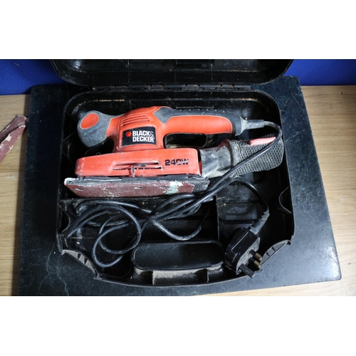 132 - Cased Black and Decker KA32OE Sander, Powers up