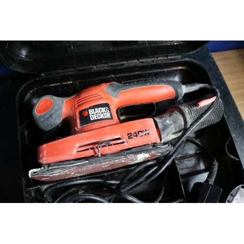 132 - Cased Black and Decker KA32OE Sander, Powers up