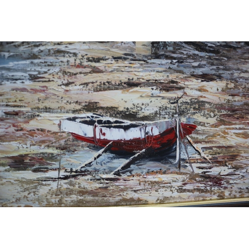 139 - Oil on Canvas of Boat and the Sea, Frame is AF