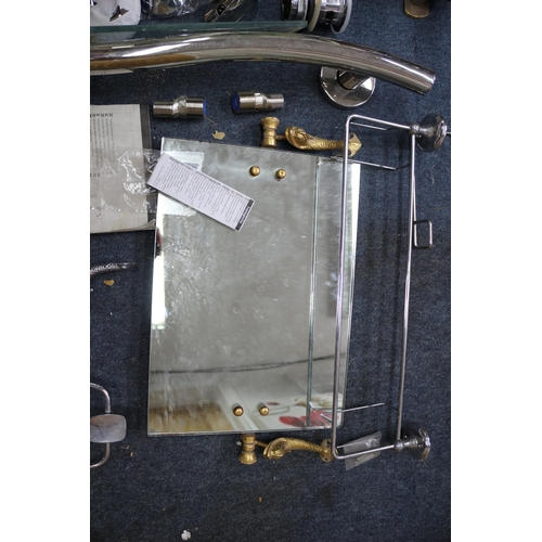 140 - Mixed Plumbing Items, including vintage mirror with brass fish, new mixer tap etc