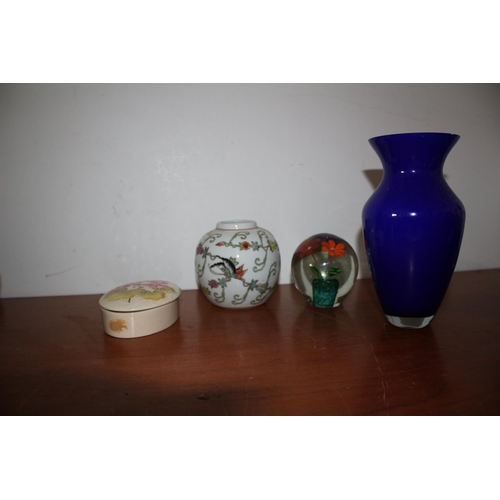 165 - Mixed Lot including Blue Glass Vase, Glass Paper Weight Etc.