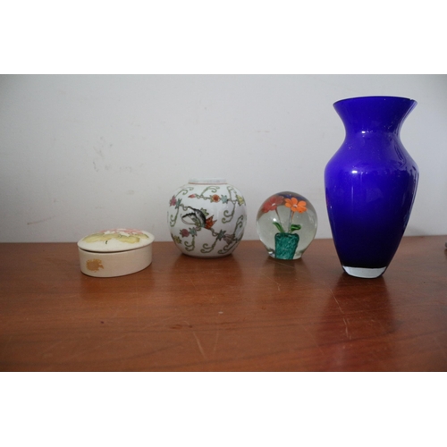 165 - Mixed Lot including Blue Glass Vase, Glass Paper Weight Etc.