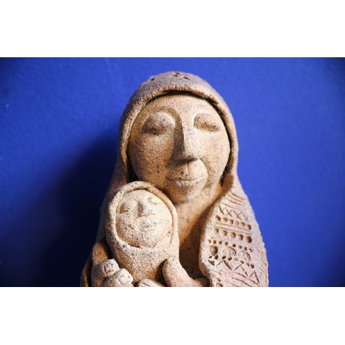 124 - Hand Made Concrete Figure of Person With a Baby, Possibly Religious, 23cm Tall