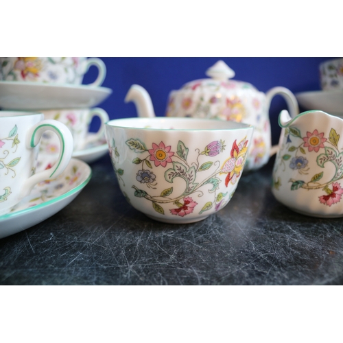 125 - Minton 'Haddon Hall' Tea Set With Set of 6 Cups and Saucers, Tea Pot, Sugar Pot & Milk Jug, 15 Piece... 