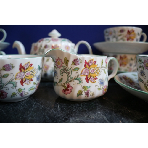 125 - Minton 'Haddon Hall' Tea Set With Set of 6 Cups and Saucers, Tea Pot, Sugar Pot & Milk Jug, 15 Piece... 