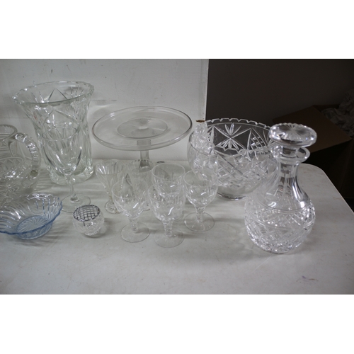 138 - Large Bundle of Glass Including Cut Glass Decanter Etc.