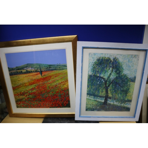 652 - 2x Paintings of Weeping Willow and Poppy Field