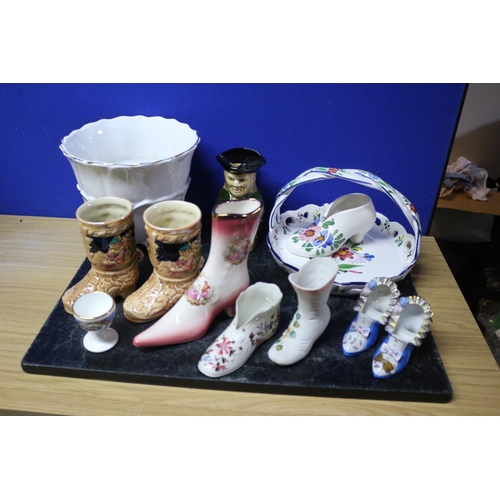 653 - Bundle of Pottery Items including Boots, Toby Jug