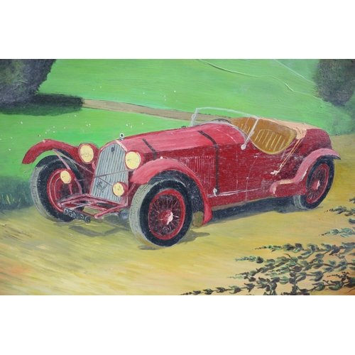 32 - Signed Oil on Board by Ian New, Of a Classic Car, 55.5 x 47.5cm