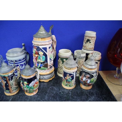 50 - Selection of Tankards and Glass Items Including Musical