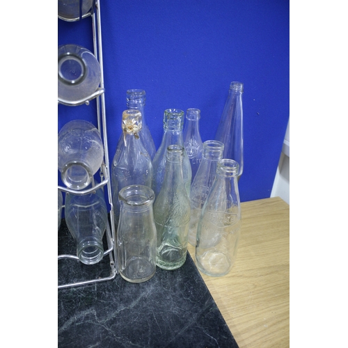 53 - Metal Milk Bottle Stand (Holds 15 Bottles) Plus a Selection of Local Milk Bottles