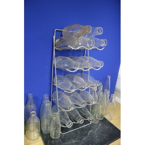 53 - Metal Milk Bottle Stand (Holds 15 Bottles) Plus a Selection of Local Milk Bottles