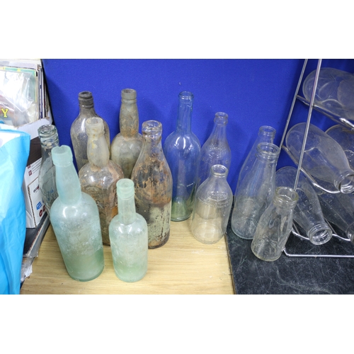 53 - Metal Milk Bottle Stand (Holds 15 Bottles) Plus a Selection of Local Milk Bottles