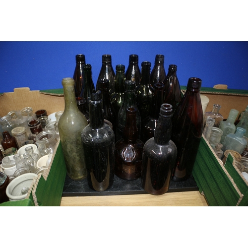 54 - Large Selection of Vintage Glass Bottles Including 2 Trays of Medicine Bottles