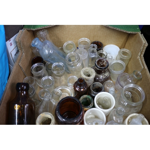 54 - Large Selection of Vintage Glass Bottles Including 2 Trays of Medicine Bottles