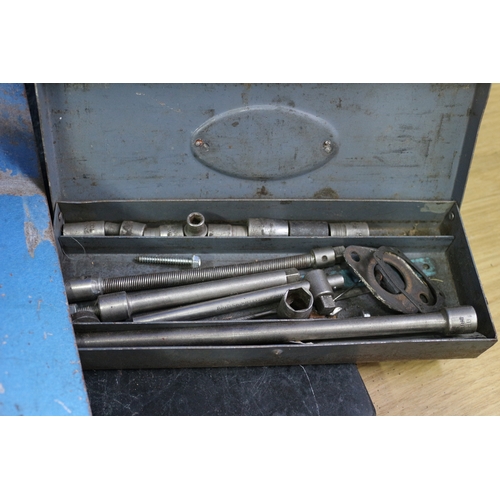 55 - Talco Metal Toolbox Including Tools, Toolbelt And Spanner Roll, Vintage Jack and Brittle Set