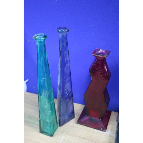 70 - Collection of Oil Glass Lamps & Coloured Glass