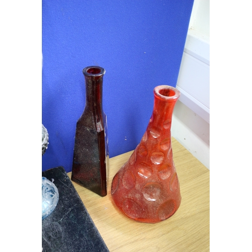 70 - Collection of Oil Glass Lamps & Coloured Glass