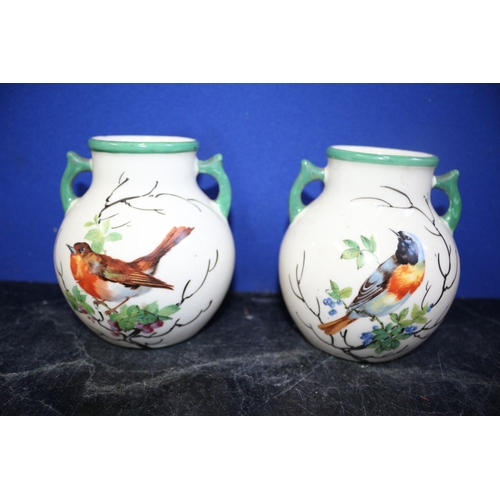 123 - Pair of Hand Painted Bird Urns, 11.5cm Tall